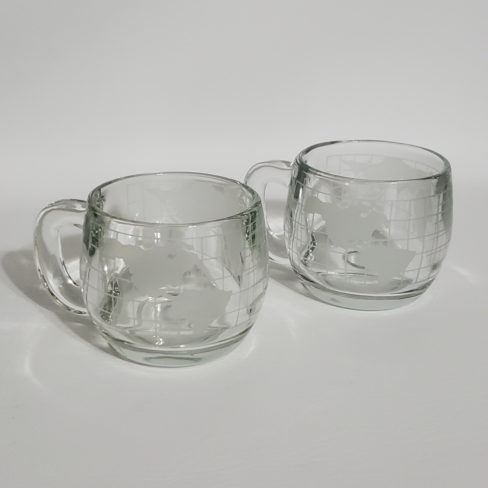 Vintage Nestle Nescafe World Globe Mugs Clear Glass 8oz Taste Your Way Coffee